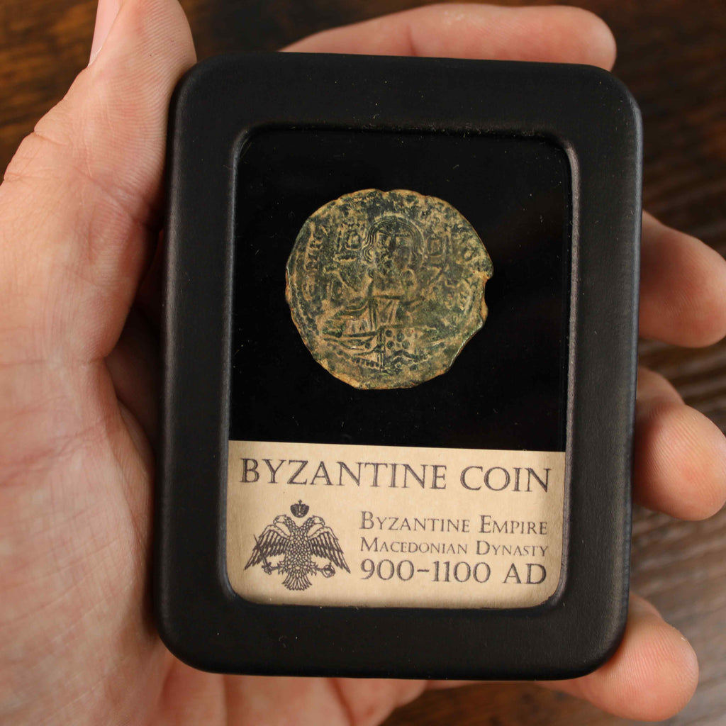 Byzantine Empire Bronze Folles with Bust of Christ 976-1025 CE Ancient Coin
